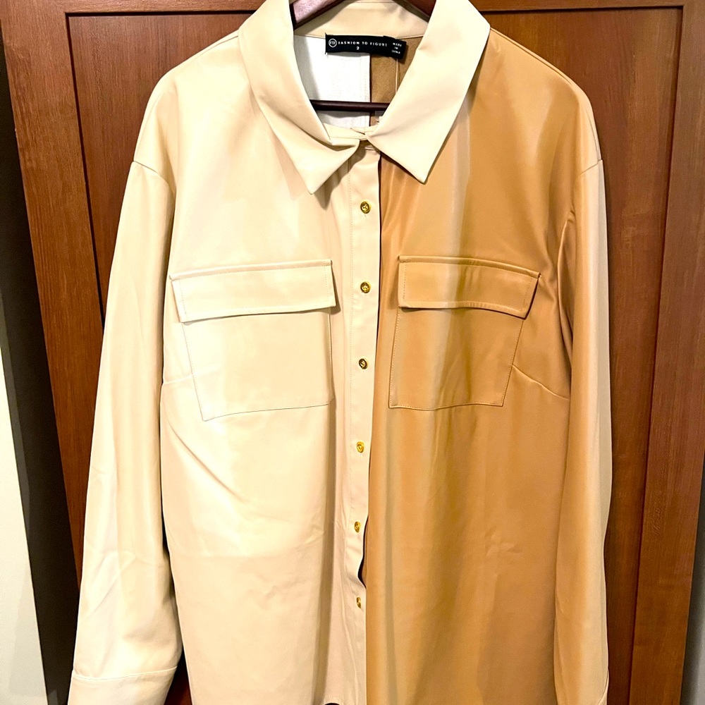 Plus Size 2 = 18/20 Two Color Faux Leather Shirt. NWT